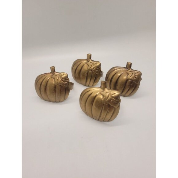 Set of (4) Fall & Thanksgiving Pumpkin Brass Napkin Rings - Picture 1 of 3